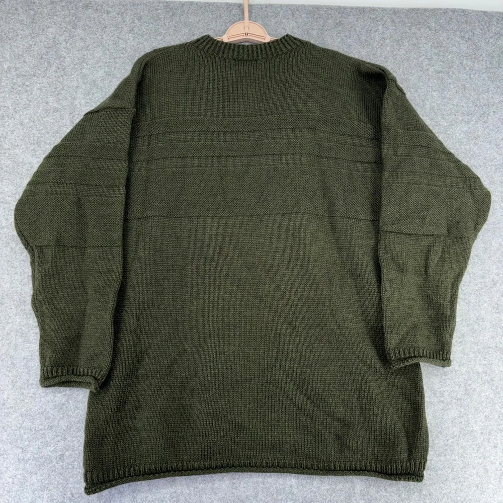 Carraig Donn Mens XL Merino Wool Sweater Olive Green Made in Ireland Crewneck